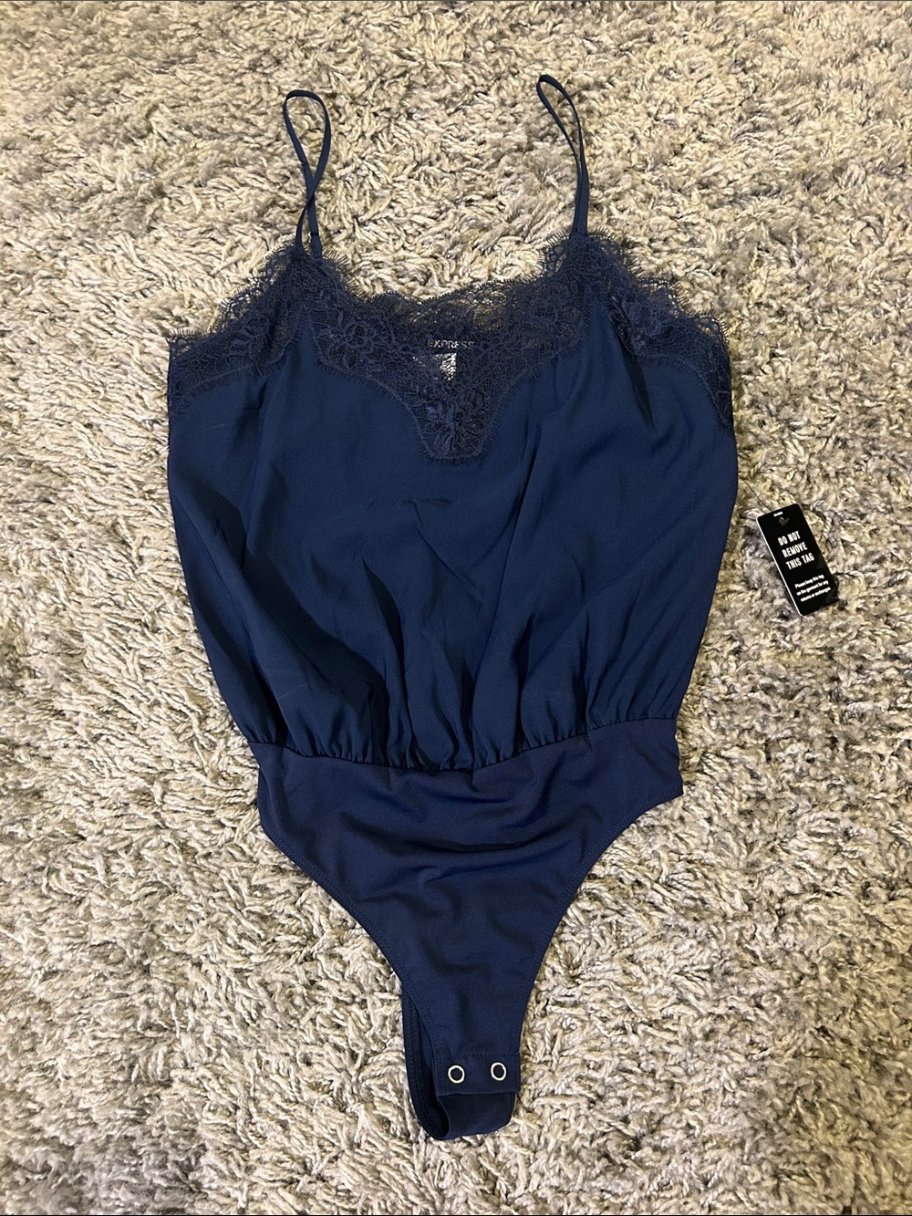Express Navy Lace Trim Bodysuit Cami NWT Size XS